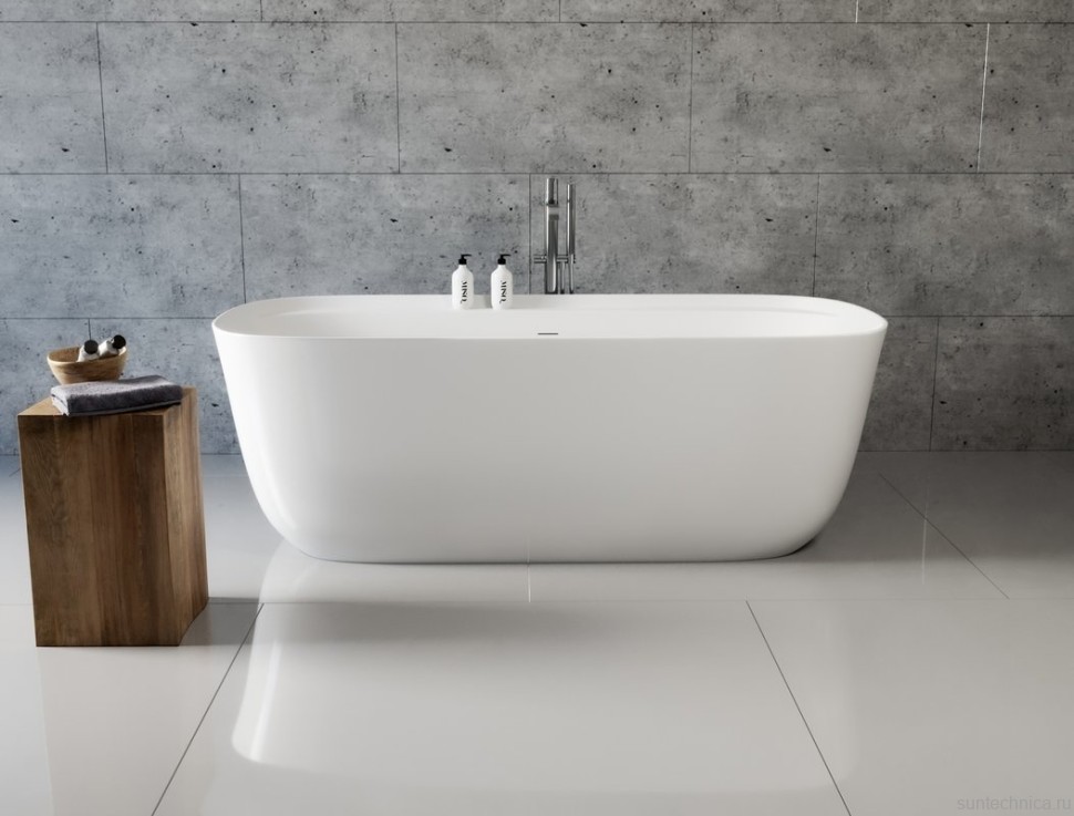 Акриловая ванна Aquanet Fine 260051 170x80 см, отдельностоящая, белая матовая, овальная, на ножках, со сливом-переливом