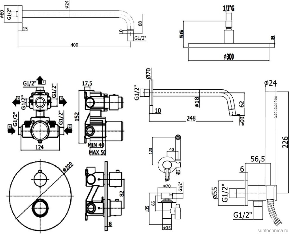 Комплект для ванной Paffoni Light KITZLIQ019BO046KING С ВНУТРЕННЕЙ ЧАСТЬЮ, верхний душ 30 см, с термостатом, белый