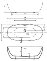 Акриловая ванна Vincea VBT-405-1700MW 170x80 см, отдельностоящая, белая матовая, овальная, с каркасом, со сливом-переливом