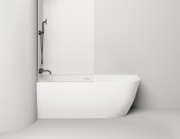 Ванна из искусственного камня Salini Sofia Corner L 170x85 см, угловая, левая, пристенная, матовая белая, асимметричная, со сливом-переливом, с донным клапаном, фурнитура белая
