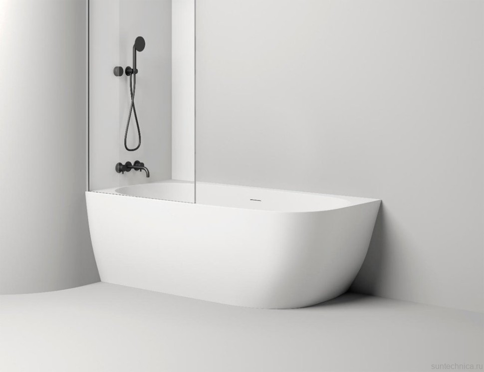 Ванна из искусственного камня Salini Sofia Corner L 170x85 см, угловая, левая, пристенная, матовая белая, асимметричная, со сливом-переливом, с донным клапаном, фурнитура белая