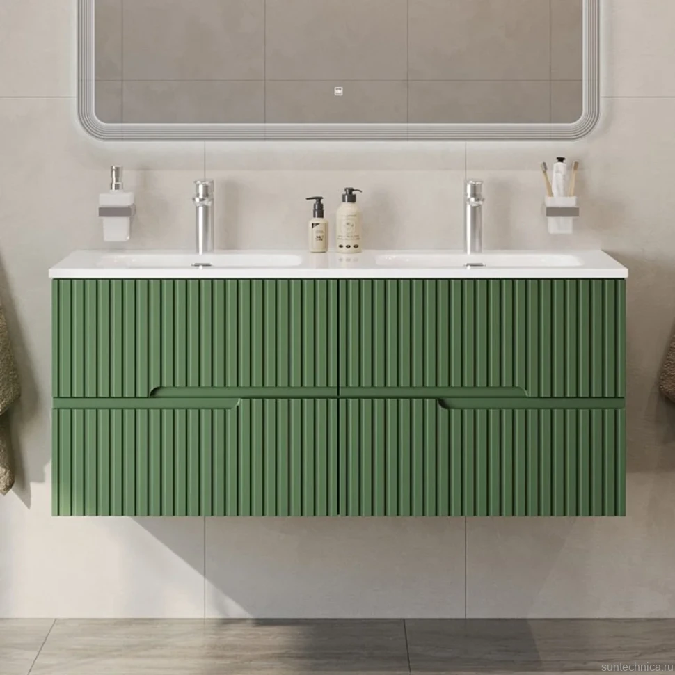 Тумба с раковиной Cezares Duet 120 фисташковый софт, раковина Cezares CZR-8073-120-2