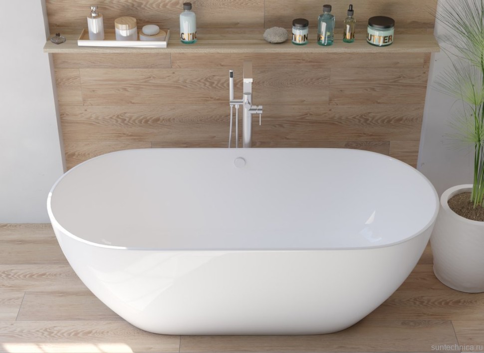 Ванна из искусственного камня Marmo Bagno Палермо 170x80 см, отдельностоящая, белая, овальная