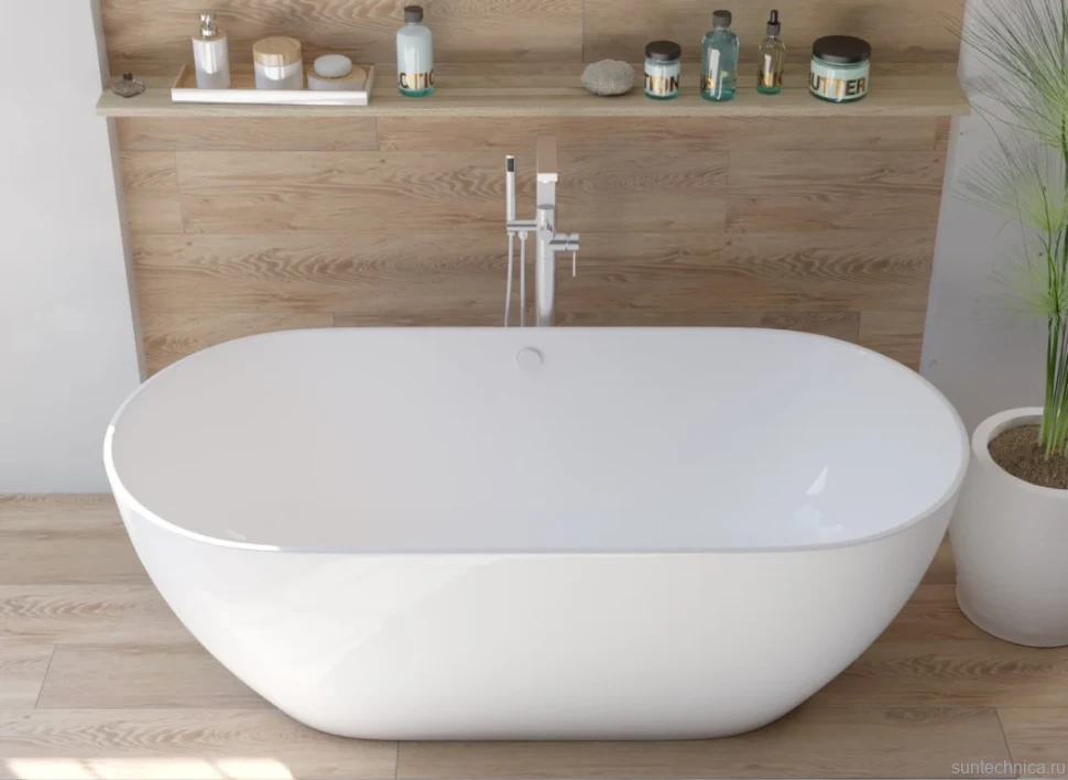 Ванна из искусственного камня Marmo Bagno Палермо 170x80 см, отдельностоящая, белая, овальная