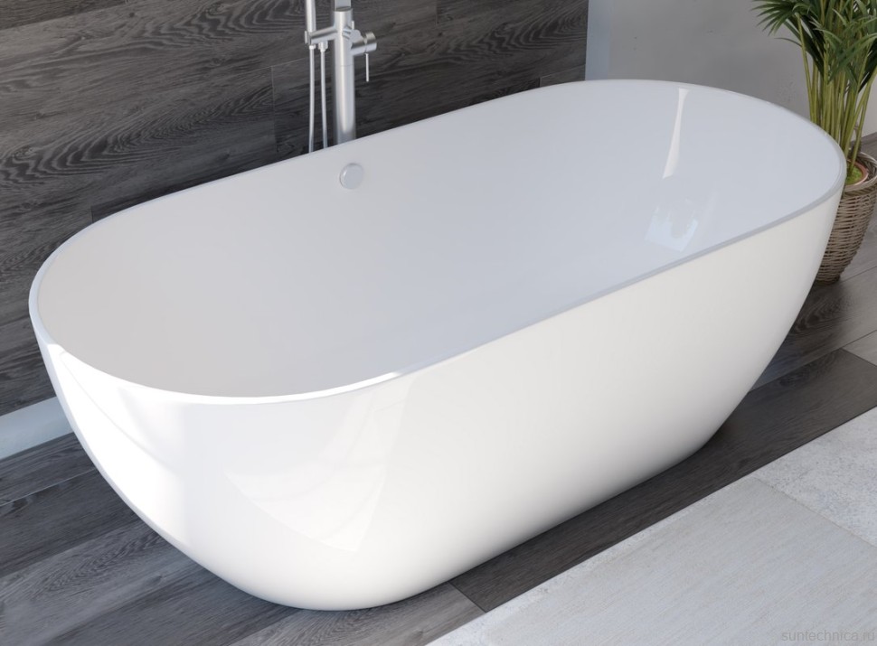 Ванна из искусственного камня Marmo Bagno Палермо 170x80 см, отдельностоящая, белая, овальная