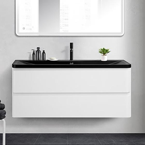 Тумба с раковиной BelBagno Albano 120 подвесная, bianco lucido, черная матовая раковина