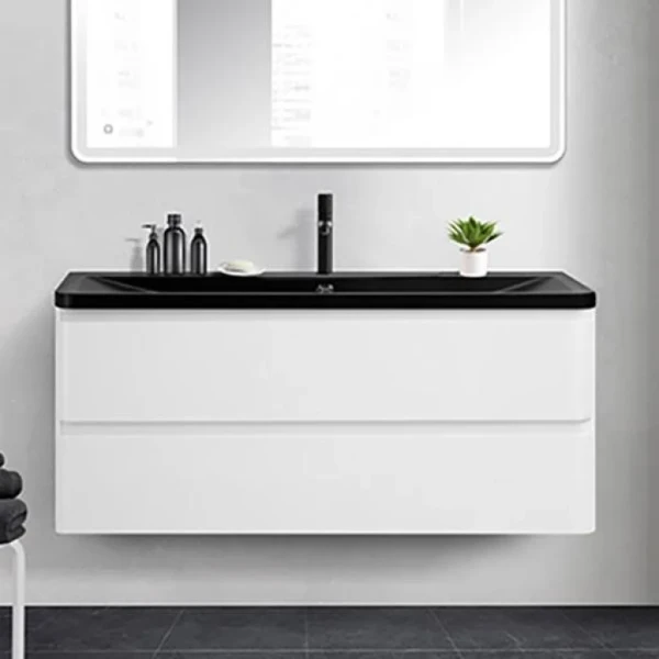 Тумба с раковиной BelBagno Albano 120 подвесная, bianco lucido, черная матовая раковина