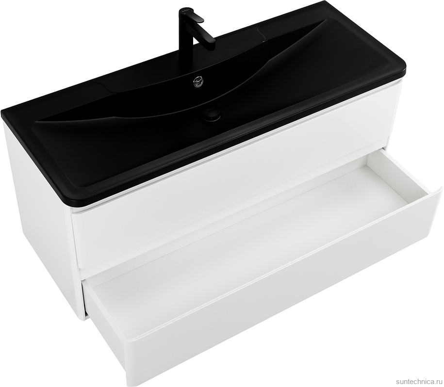 Тумба с раковиной BelBagno Albano 120 подвесная, bianco lucido, черная матовая раковина