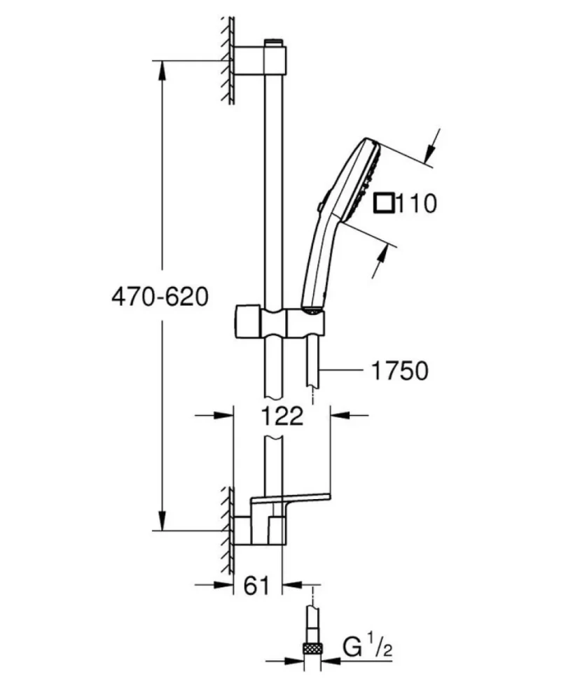 Душевой гарнитур GROHE Tempesta Cube 110 со штангой 60 см, хром (26907003)