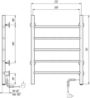 Полотенцесушитель электрический Domoterm Аврора DMT 109-5 50x71, белый, R