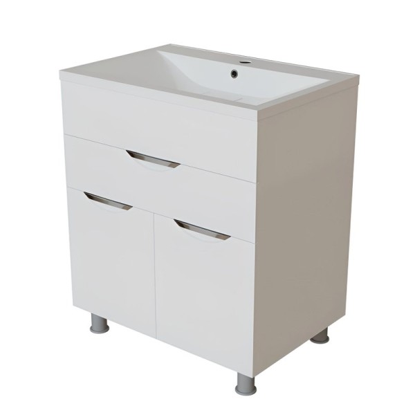 Тумба с раковиной Mixline Этьен 65 глянцевая белая, раковина Нелли 65