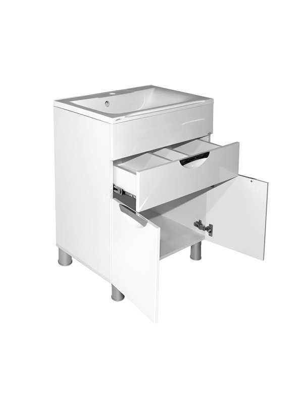 Тумба с раковиной Mixline Этьен 65 глянцевая белая, раковина Нелли 65
