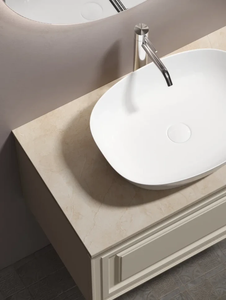 Тумба под раковину со столешницей Sancos Very 80 beige soft, столешница бежевая, с отв. под смеситель