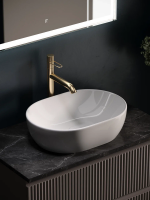 Тумба с раковиной Sancos Snob R 80 см, doha soft, столешница черный мрамор, раковина CN6019