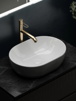 Тумба с раковиной Sancos Snob R 80 см, doha soft, столешница черный мрамор, раковина CN6019