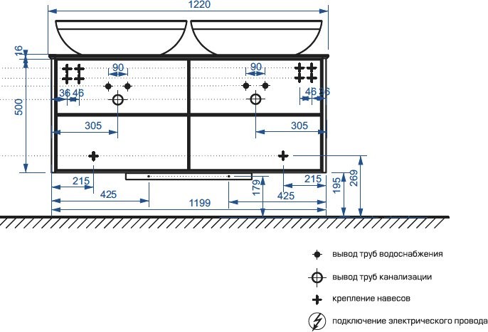 Тумба с раковиной Belux Джаз 120 подвесная, белая глянцевая, раковина Дубай 56