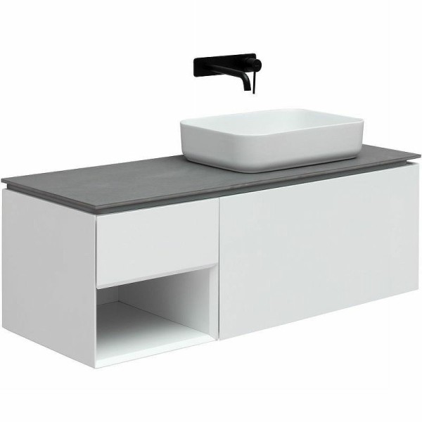 Тумба с раковиной Allen Brau Infinity 120 1+1 R подвесная, белый матовый, столешница графит структ