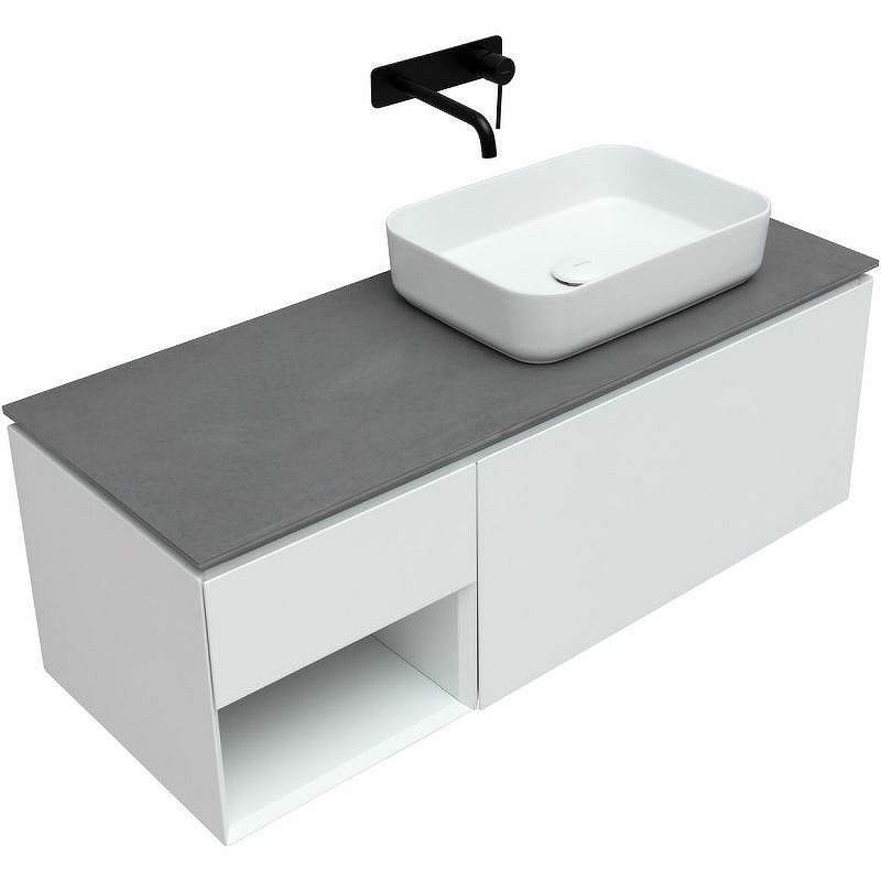 Тумба с раковиной Allen Brau Infinity 120 1+1 R подвесная, белый матовый, столешница графит структ