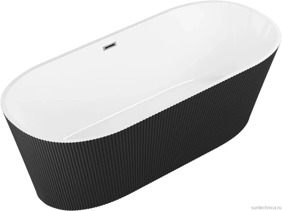 Акриловая ванна Grossman Forta GR-27021MB 170x75 см, отдельностоящая, черная, овальная, со сливом-переливом, с донным клапаном