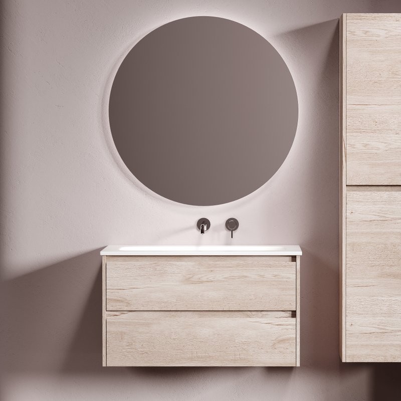 Мебель для ванной комнаты Sancos Libra 90 подвесная, дуб галифакс натуральный, раковина СN7019wx