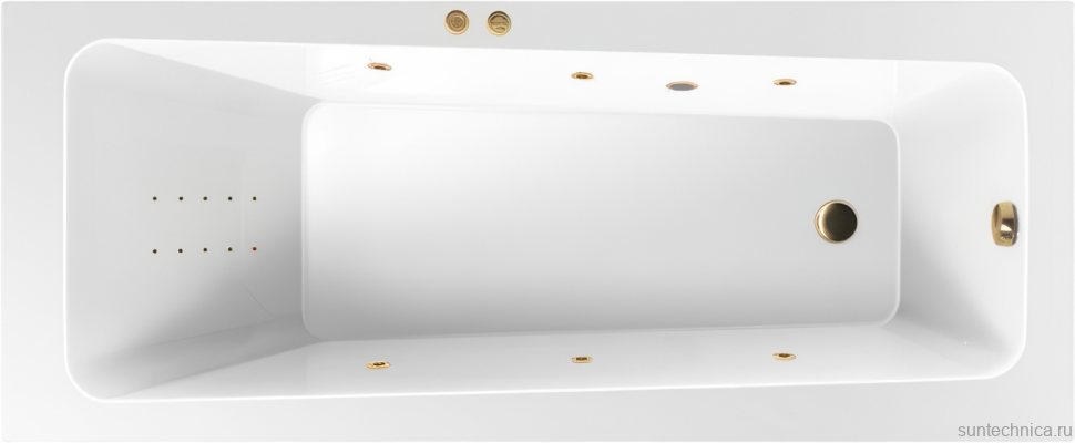 Акриловая ванна Excellent Ava Line Nano 160x70 см, встраиваемая, с гидромассажем, белая, с каркасом, со сливом-переливом, фурнитура золото