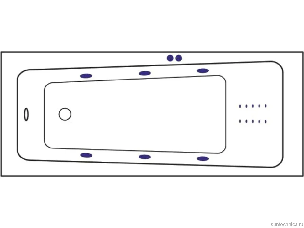 Акриловая ванна Excellent Ava Line Nano 160x70 см, встраиваемая, с гидромассажем, белая, с каркасом, со сливом-переливом, фурнитура золото