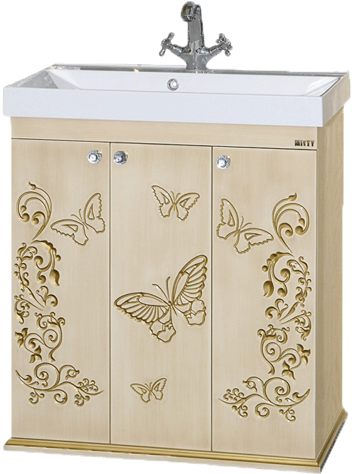 Тумба под раковину Misty Бабочка 75 бежевая, патина