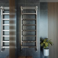 Полотенцесушитель электрический Grota Lore 430х1200 NP EL 120x45 см, подключение справа, слева, скрытое подключение справа, глянцевый хром, лесенка, с полкой