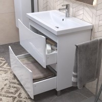 Тумба с раковиной Vigo Glem 80 напольная, 2 ящика, глянцевая белая