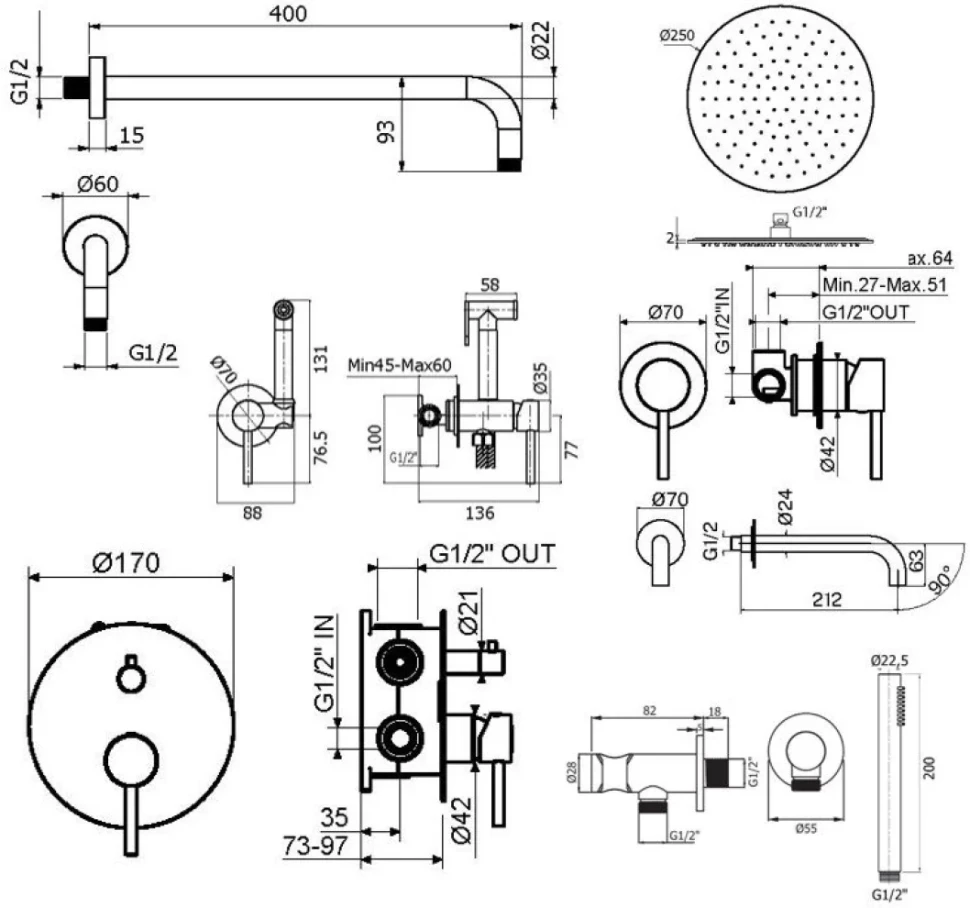 Комплект для ванной Plumberia Selection Ixo KITZXO18CR210 С ВНУТРЕННЕЙ ЧАСТЬЮ, хром
