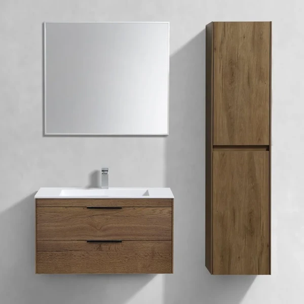 Мебель для ванной комнаты Vincea Chiara 2D 80, 2 ящика, дуб табак, с белой раковиной