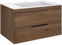 Мебель для ванной комнаты Vincea Chiara 2D 80, 2 ящика, дуб табак, с белой раковиной