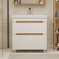 Тумба с раковиной SanStar Diva 80 напольная, матовая белая, дуб вотан, раковина Moduo 80