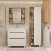 Тумба с раковиной SanStar Diva 80 напольная, матовая белая, дуб вотан, раковина Moduo 80