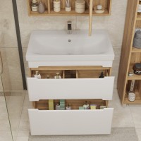 Тумба с раковиной SanStar Diva 80 напольная, матовая белая, дуб вотан, раковина Moduo 80