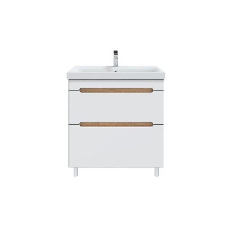 Тумба с раковиной SanStar Diva 80 напольная, матовая белая, дуб вотан, раковина Moduo 80