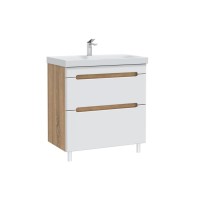 Тумба с раковиной SanStar Diva 80 напольная, матовая белая, дуб вотан, раковина Moduo 80