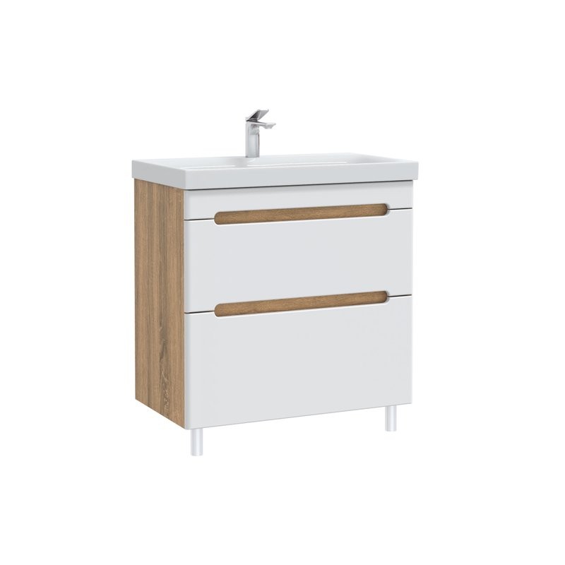 Тумба с раковиной SanStar Diva 80 напольная, матовая белая, дуб вотан, раковина Moduo 80