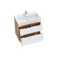Тумба с раковиной SanStar Diva 80 напольная, матовая белая, дуб вотан, раковина Moduo 80