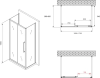 Душевой уголок Abber Schwarzer Diamant AG30170H-S60-S60 170x60, профиль хром, стекло прозрачное