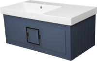 Тумба с раковиной La Fenice Cubo 90 L синяя, ручка черная