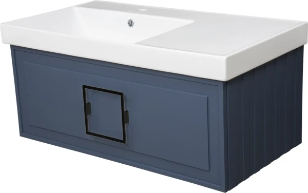Тумба с раковиной La Fenice Cubo 90 L синяя, ручка черная