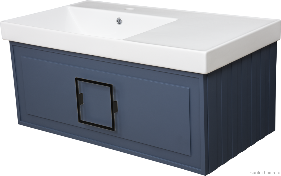 Тумба с раковиной La Fenice Cubo 90 L синяя, ручка черная