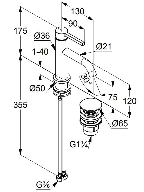 Смеситель для раковины Kludi Nova Fonte Pura 20266N515 с донным клапаном, брашированный никель PVD