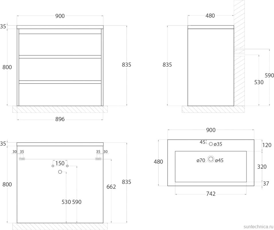 Тумба под раковину Art&Max Family 90, напольная, Cemento Veneto