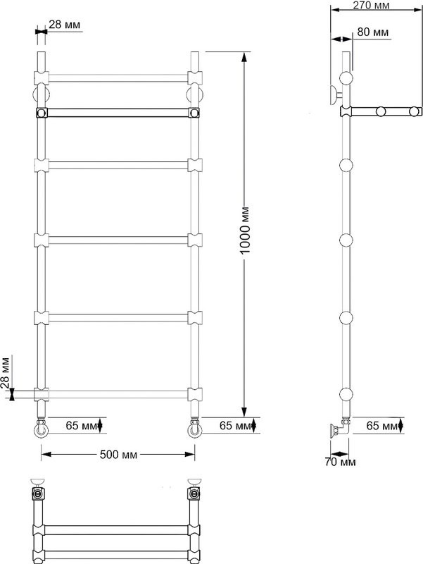 Полотенцесушитель водяной Secado Флоренция 3 105x55 см, бронза, лесенка, латунь, с полкой