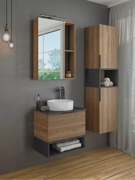 Мебель для ванной комнаты Comforty Штутгарт 60 подвесная, тёмно-коричневый дуб, с раковиной Comforty 9111