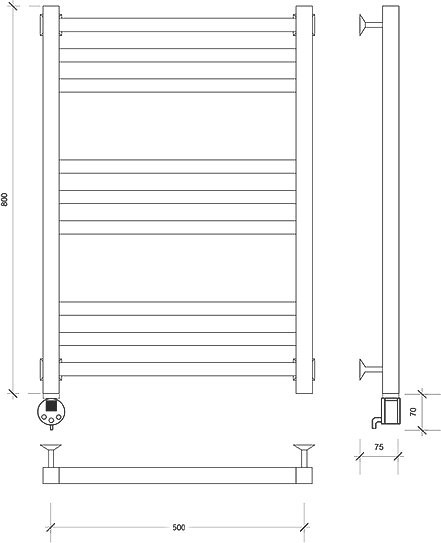 Полотенцесушитель электрический Secado Корато 3 , 85x55 см, подключение слева, матовый черный, лесенка