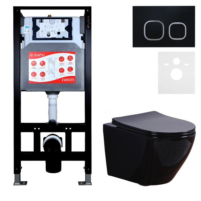 Комплект 3 в 1 Унитаз подвесной Esbano Azalea ESUPAZALB + Инсталляция Fram + Кнопка ESINLPS10MB цвет матовый черный