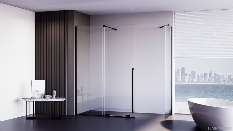 Душевой уголок Veconi Premium Trento PTC-SP-50B 120х90 см, профиль матовый черный, стекло прозрачное